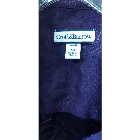 Croft & Barrow Womens Button Front Blouse Faux Suede Sz 1x Purple Soft Paisley - Picture 10 of 10